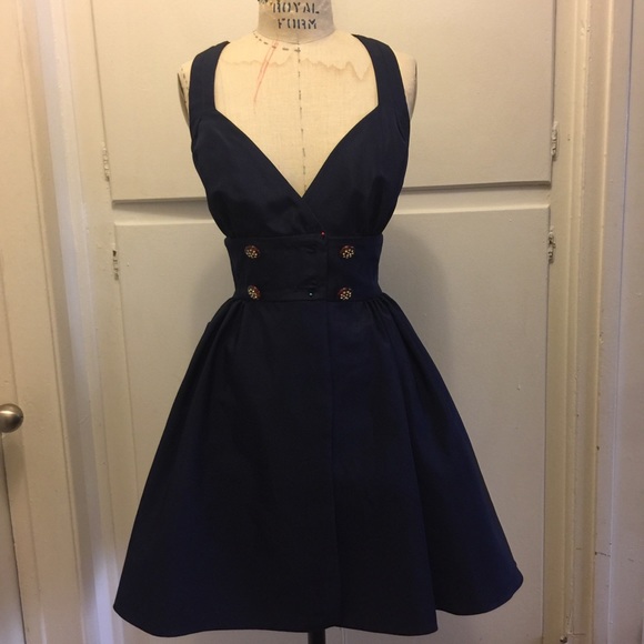 Vintage Dresses & Skirts - Vintage navy taffeta gown XS